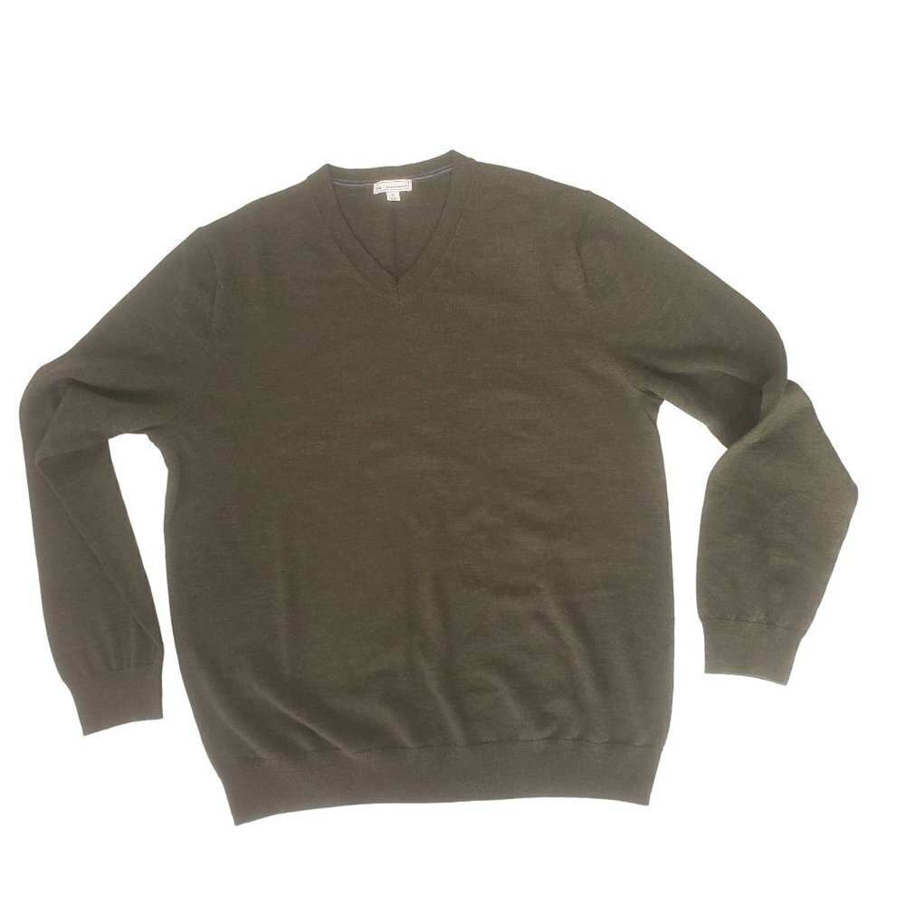 NEW Gap  Vee Marino Wool Sweater Olive Heather Mens XL Long Slv Merino Knit